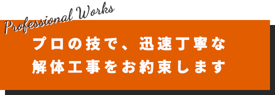 プロの技で、迅速丁寧な解体工事をお約束します　Professional Works